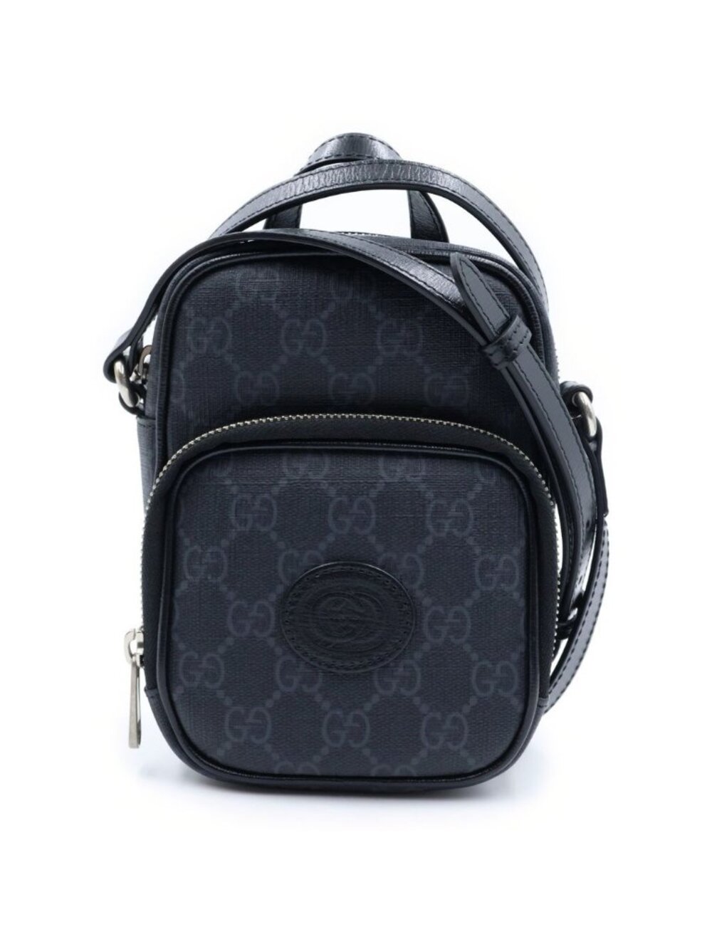 Gucci Interlocking G Mini Shoulder Bag Black Leather Silver